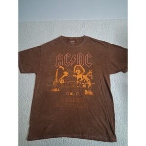 AC/DC Back in Black Graphic T-Shirt Mens Large Brown Acid Wash Rock Band Tee